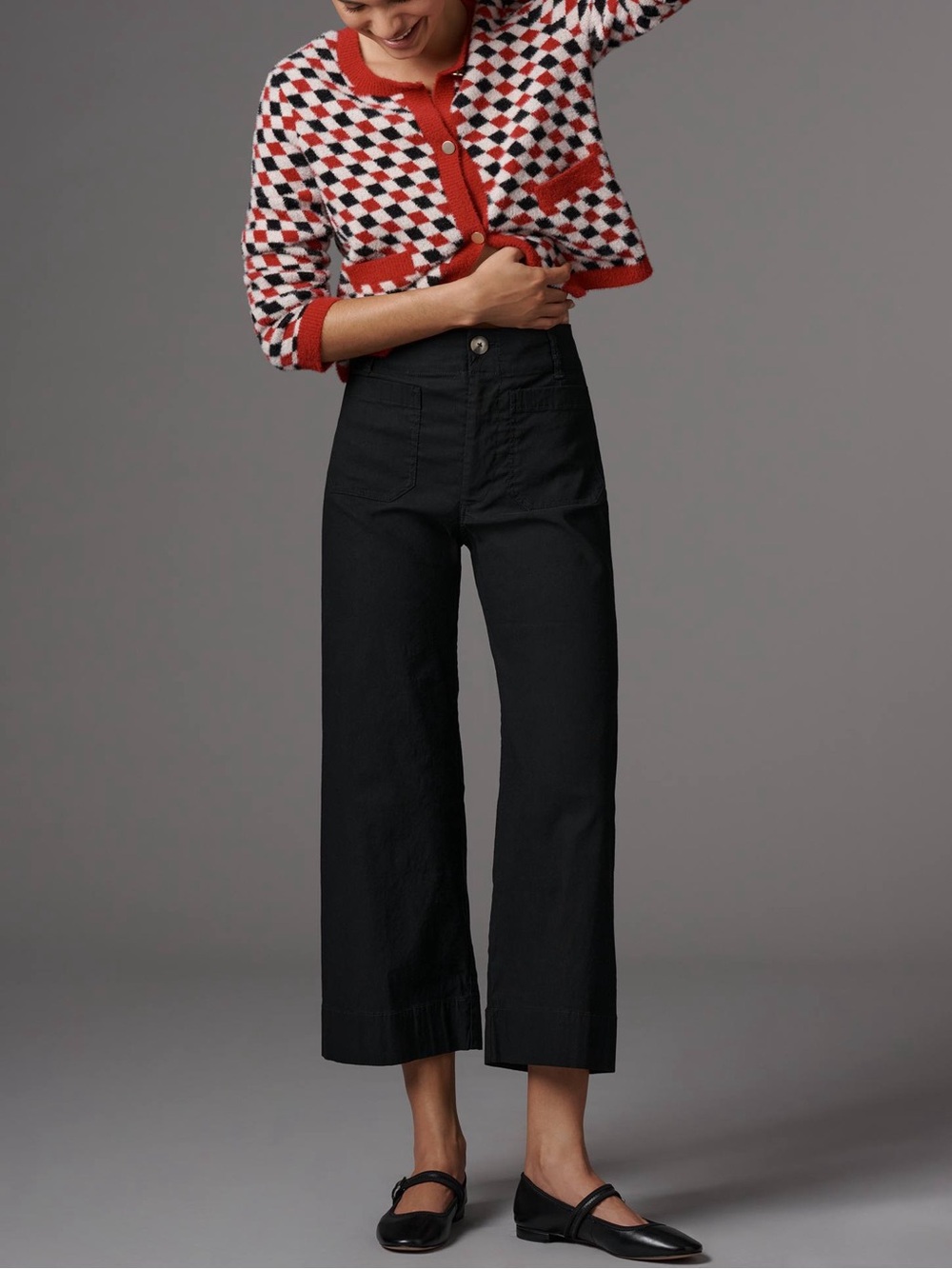 Anthropologie’s Maeve Colette Cropped Wide-Leg High-Rise Pants in Black